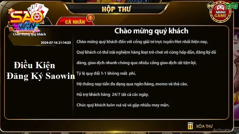 đăng ký saowin điều kiện