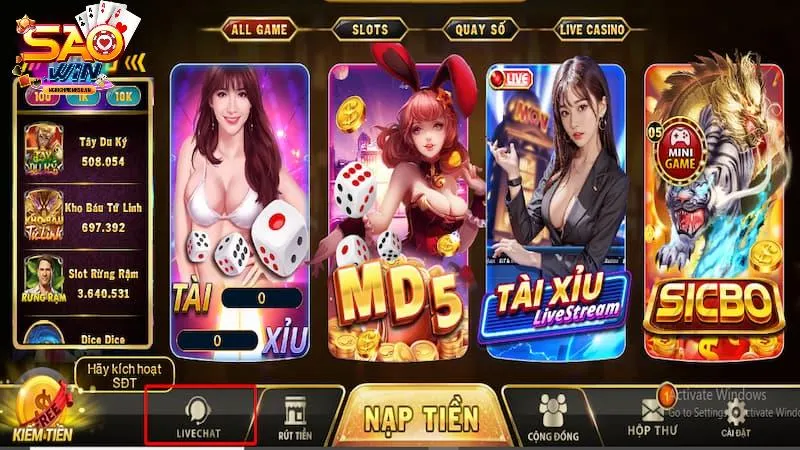 liên hệ saowin trên chatlive